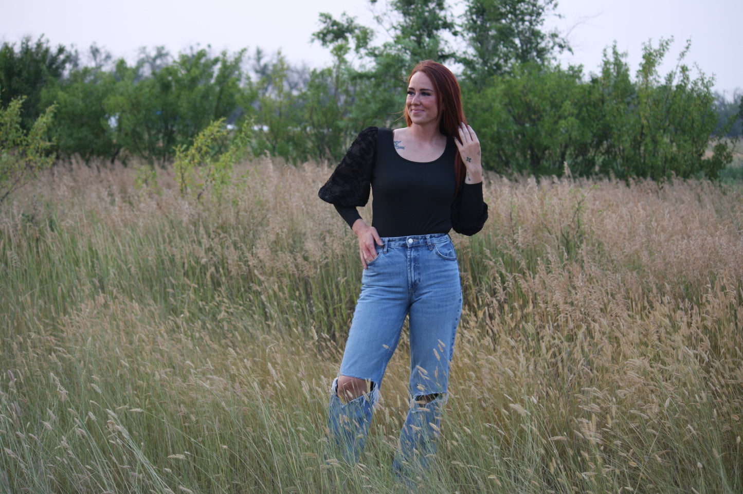 Black MESH Sleeve Bodysuit