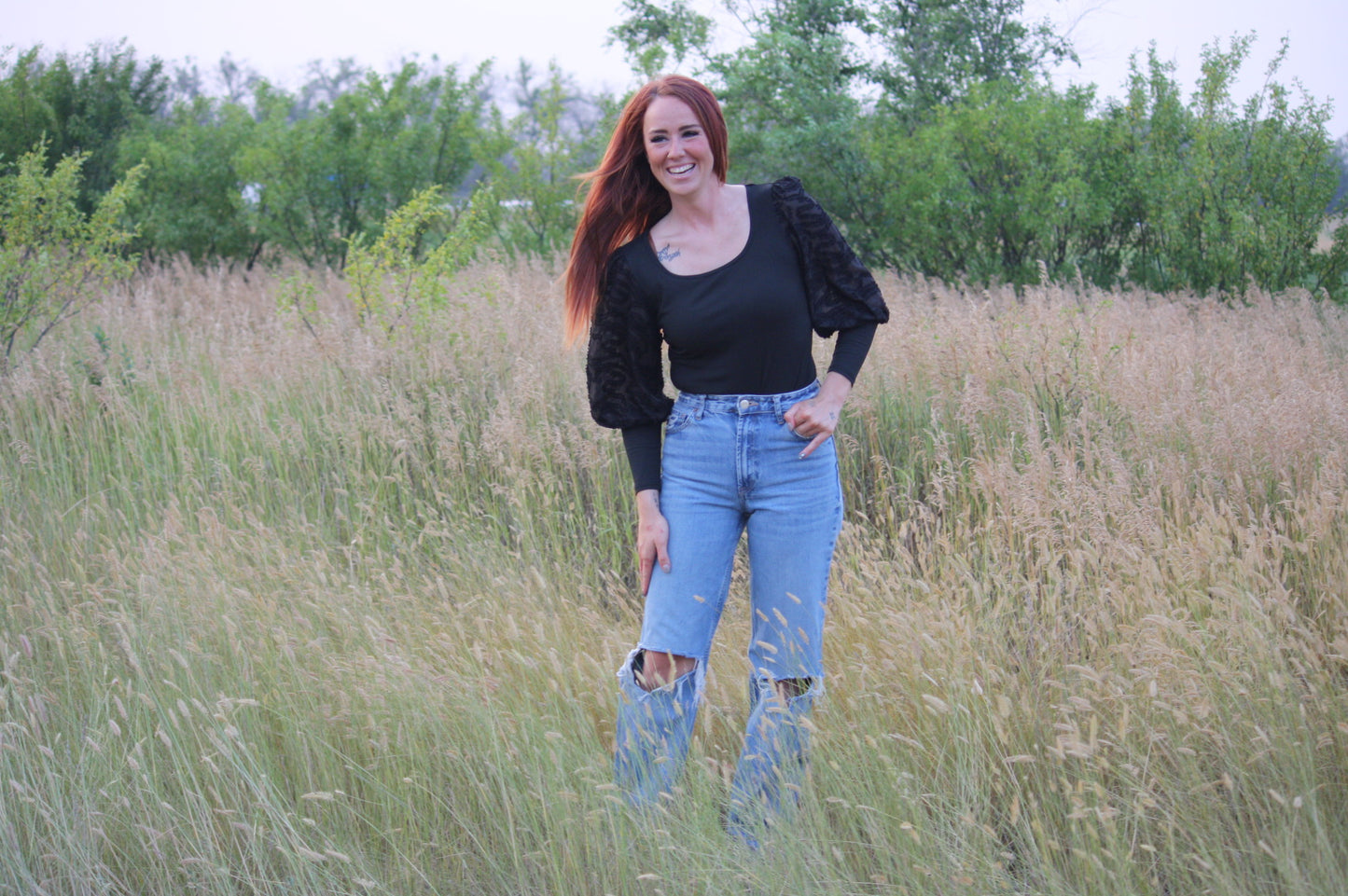 Black MESH Sleeve Bodysuit