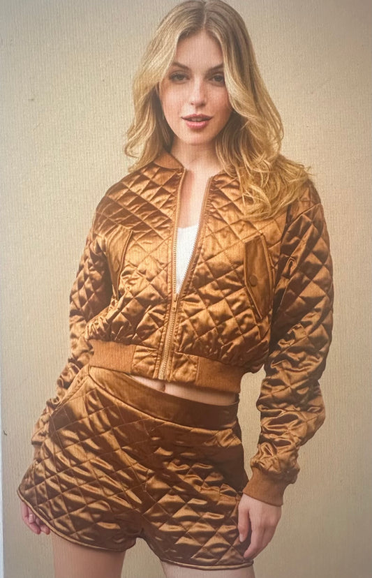 Quilted Crop Bomber Set