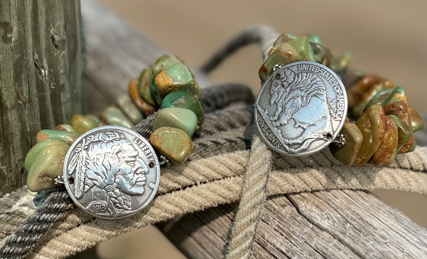 Turquoise Stone with Coin Bracelet