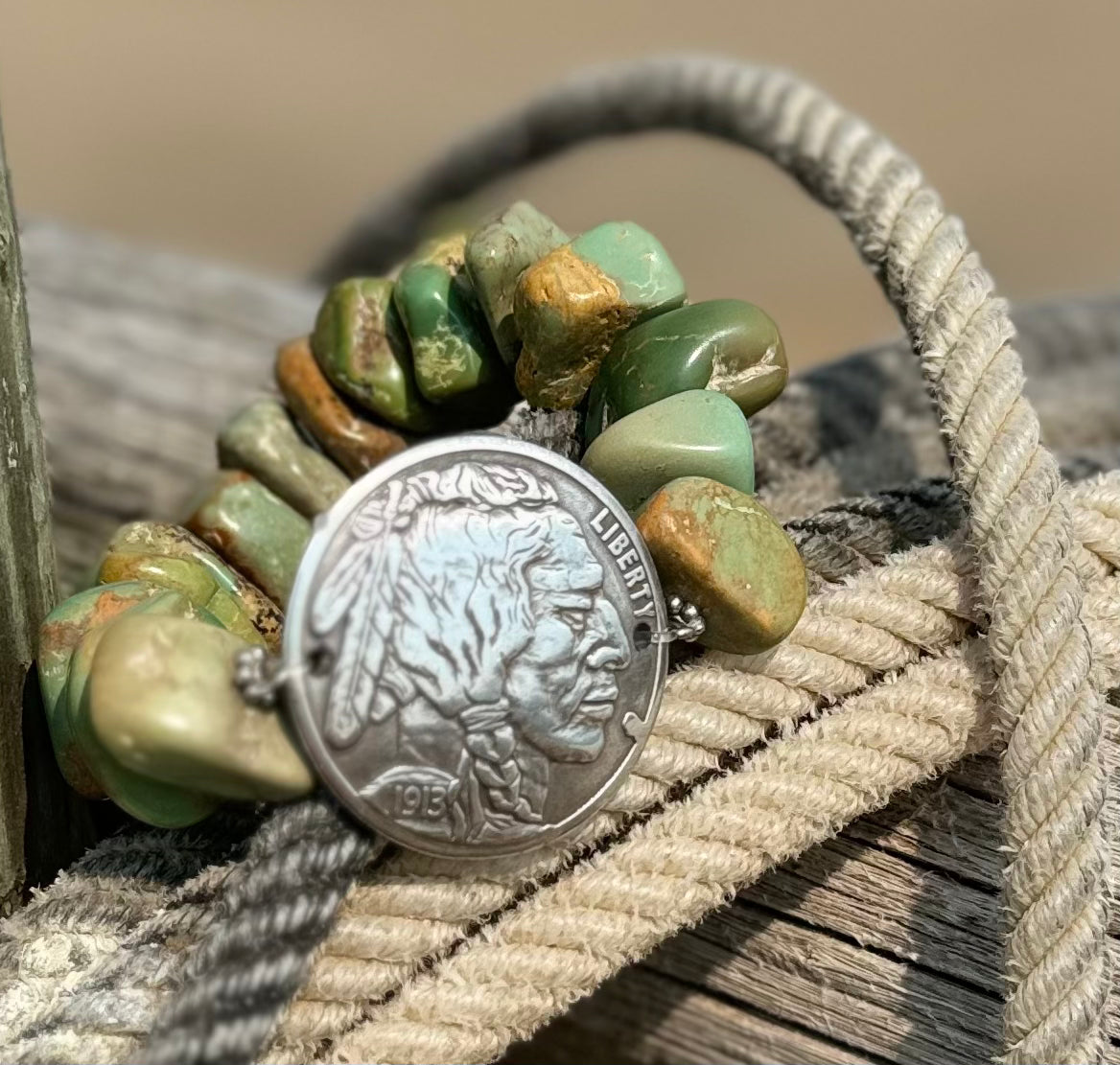 Turquoise Stone with Coin Bracelet