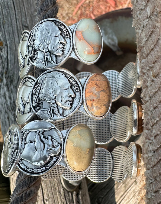 Coin Stone Cuff Bracelet