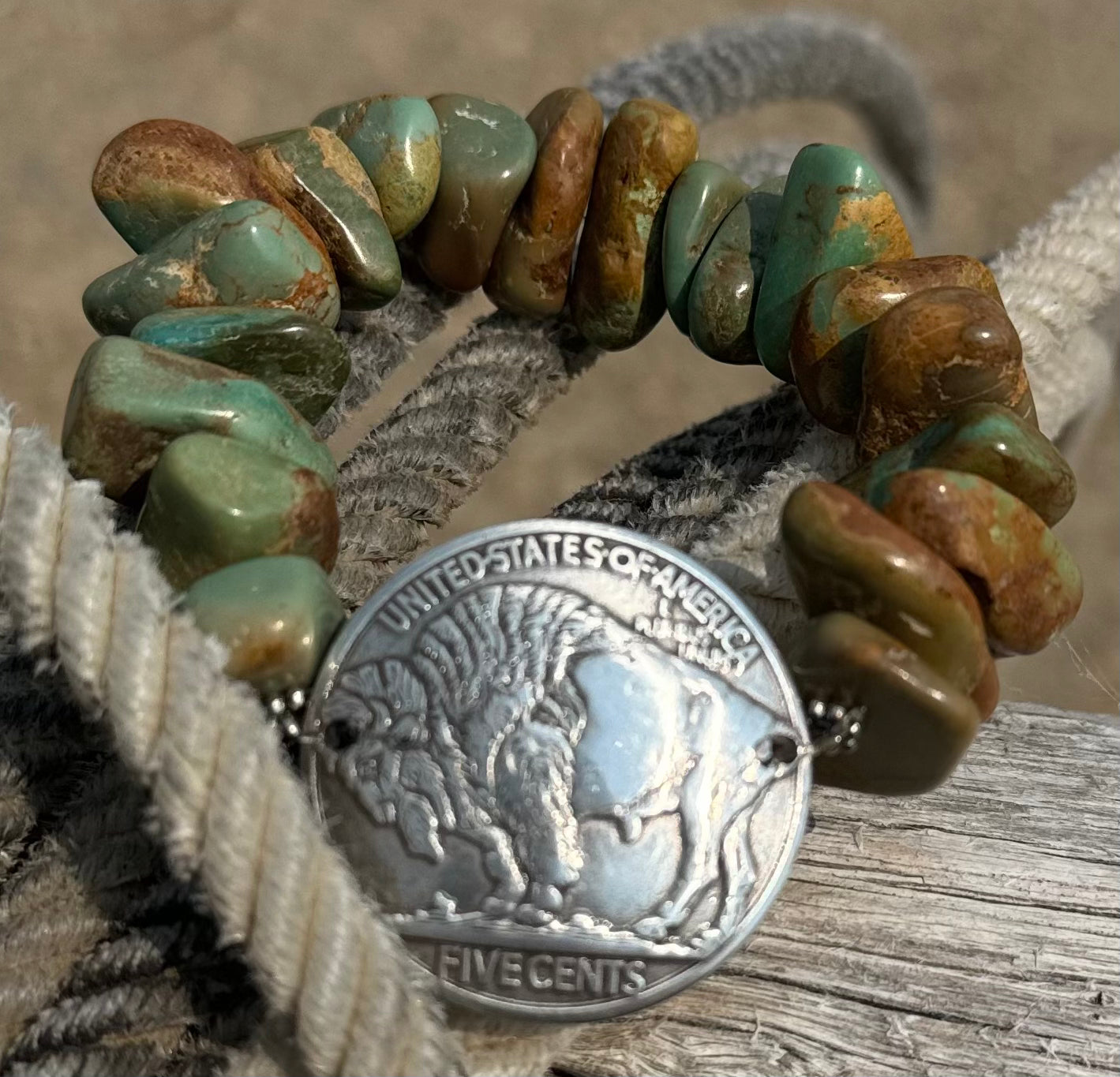 Turquoise Stone with Coin Bracelet